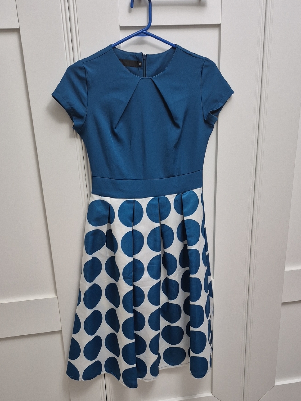 Teal & White Polka Dot Fit-and-Flare Dress